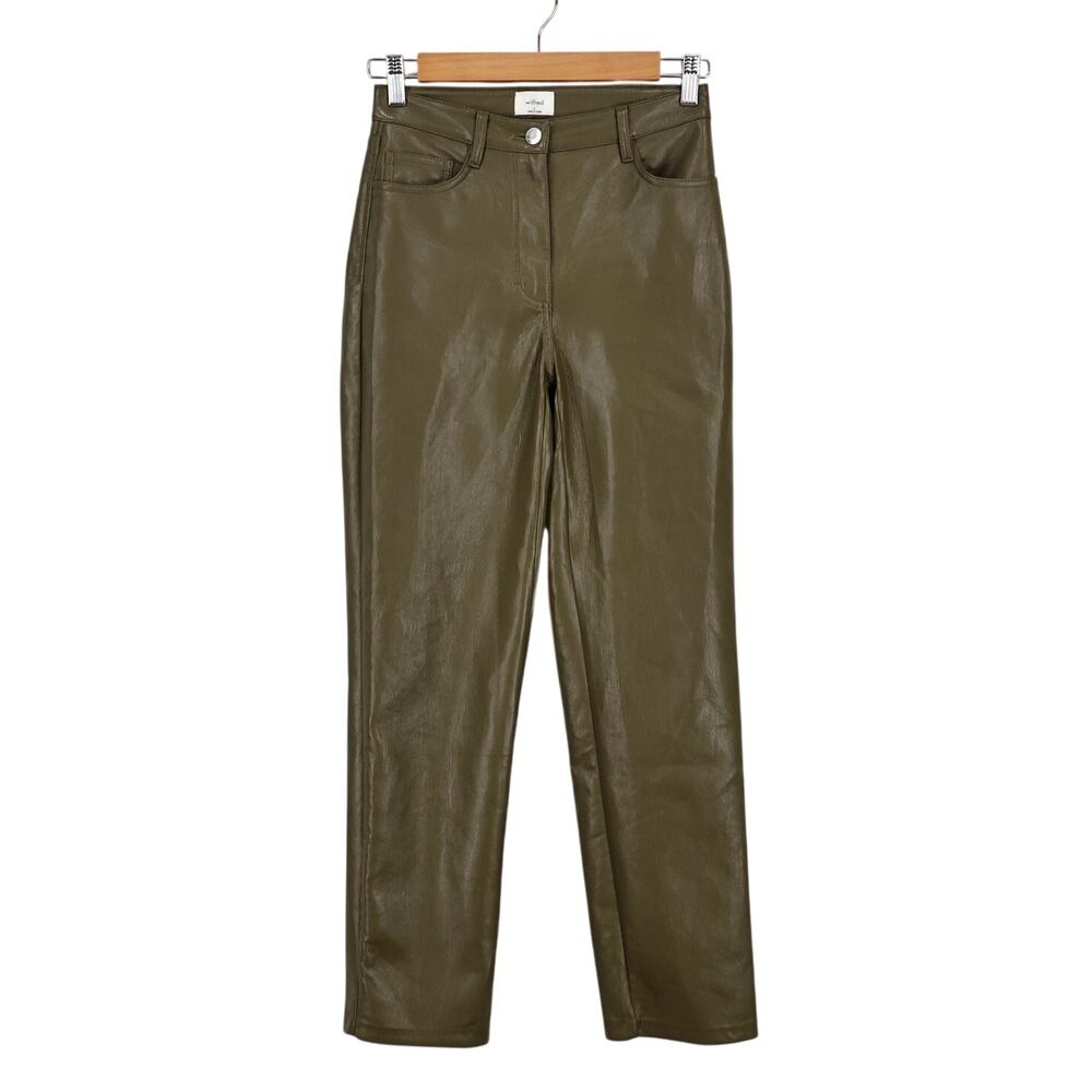 Aritzia Wilfred Melina High-Waisted Vegan Leather Olive Green Pant Size 0